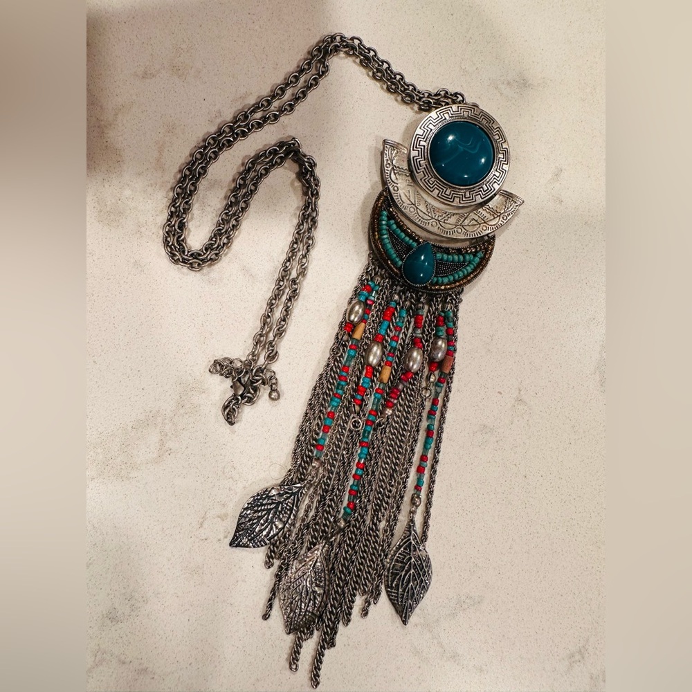 Jewelmint Silver Necklace with Red and Turquoise Beads